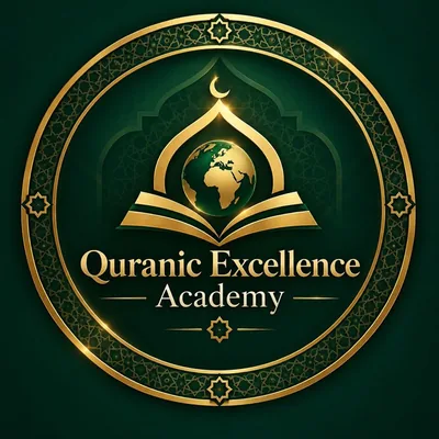 Quranic Excellence Academy logo: an open Quran beneath a dome with a globe